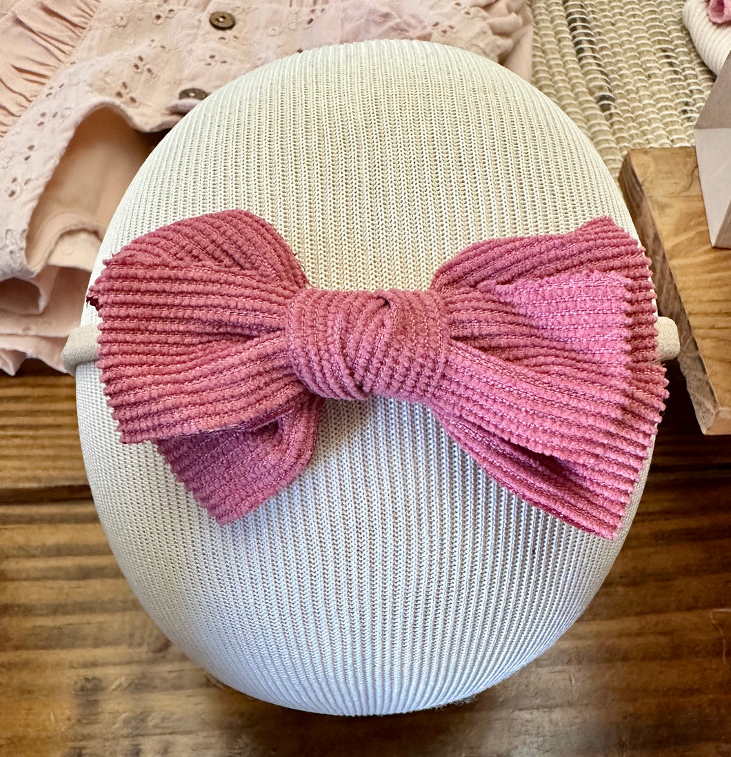 Corduroy Bow Headband - Dusty Rose