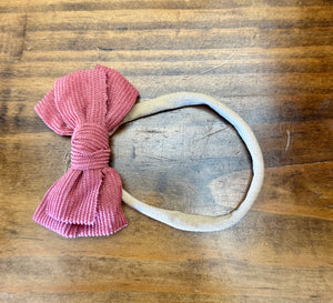 Corduroy Bow Headband - Dusty Rose